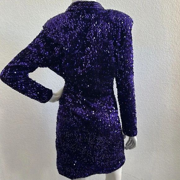 NWOT ZARA WOMAN SEQUIN COLLAR BLAZER MINI DRESS Purple - Picture 11 of 12